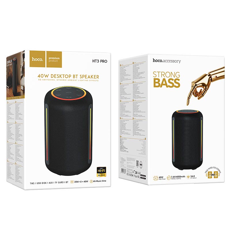 Акустика HOCO Platinum sound desktop BT speaker HT3 Pro |BT5.4, USB/TF/AUX/TWS, 40W, 6h| black (6942007683661) Черный на картинке №3