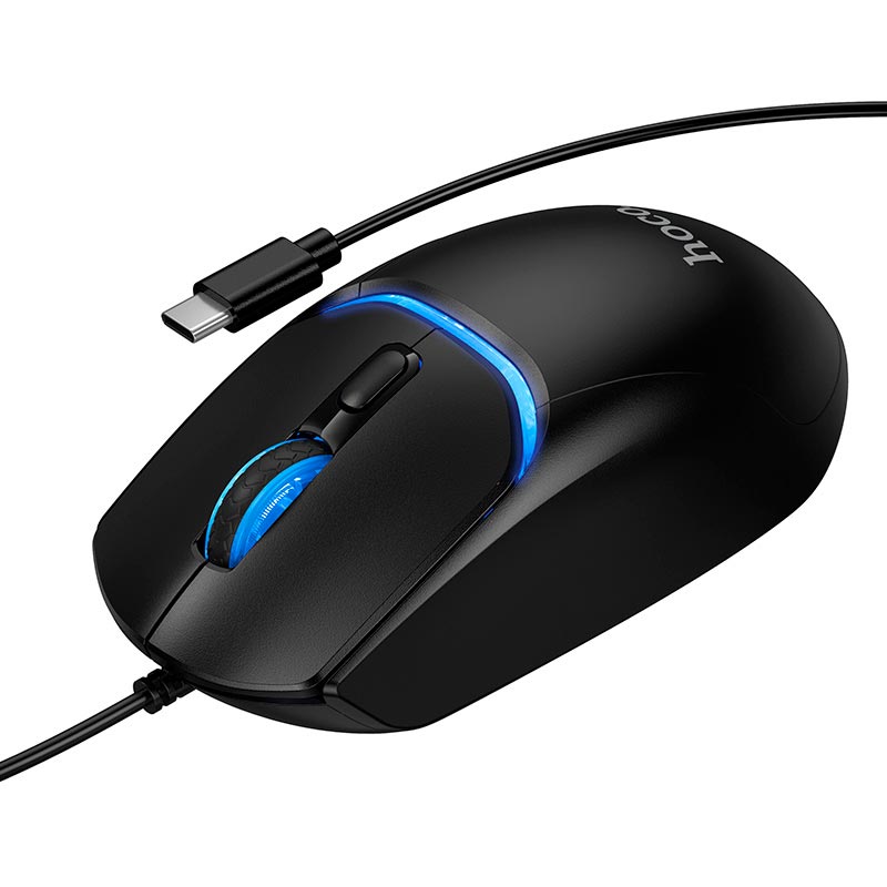 Мышь HOCO Manejo luminous Type-C wired mouse DI105 |Type-C, 1.3m, 800-2400DPI, 4 buttons| black (87461) Черный на картинке №2