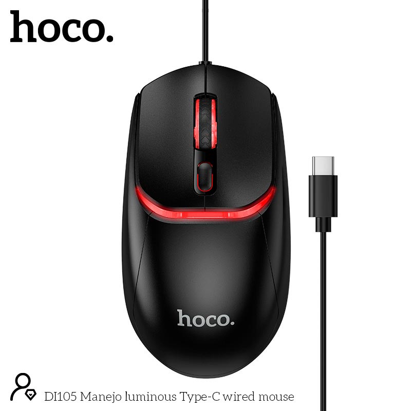 Мышь HOCO Manejo luminous Type-C wired mouse DI105 |Type-C, 1.3m, 800-2400DPI, 4 buttons| black (87461) Черный на картинке №4