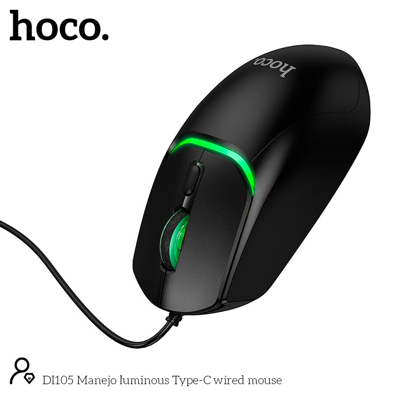 Мышь HOCO Manejo luminous Type-C wired mouse DI105 |Type-C, 1.3m, 800-2400DPI, 4 buttons| black (87461) Черный на картинке №5