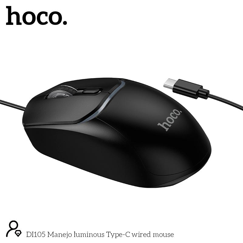 Мышь HOCO Manejo luminous Type-C wired mouse DI105 |Type-C, 1.3m, 800-2400DPI, 4 buttons| black (87461) Черный на картинке №6