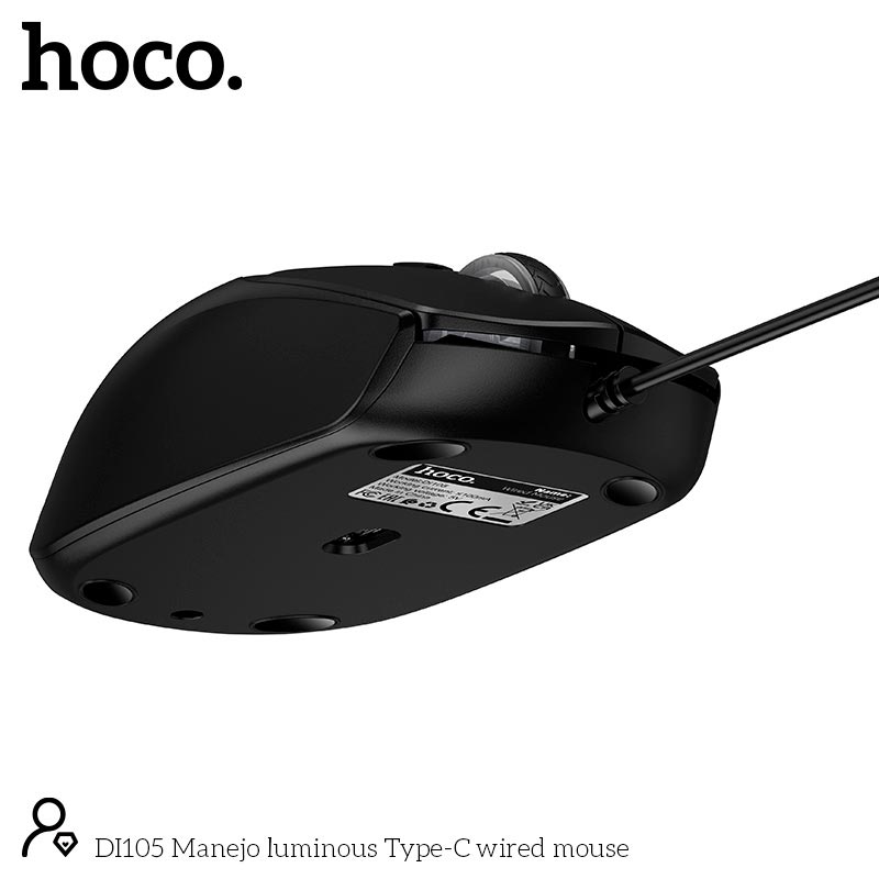 Мышь HOCO Manejo luminous Type-C wired mouse DI105 |Type-C, 1.3m, 800-2400DPI, 4 buttons| black (87461) Черный на картинке №7