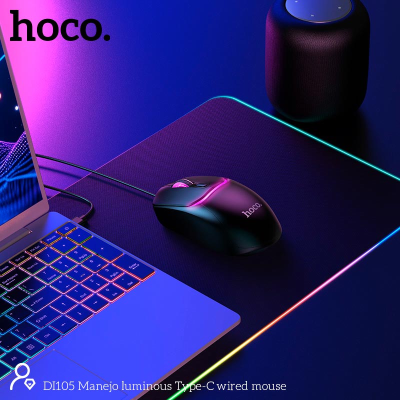 Мышь HOCO Manejo luminous Type-C wired mouse DI105 |Type-C, 1.3m, 800-2400DPI, 4 buttons| black (87461) Черный на картинке №8