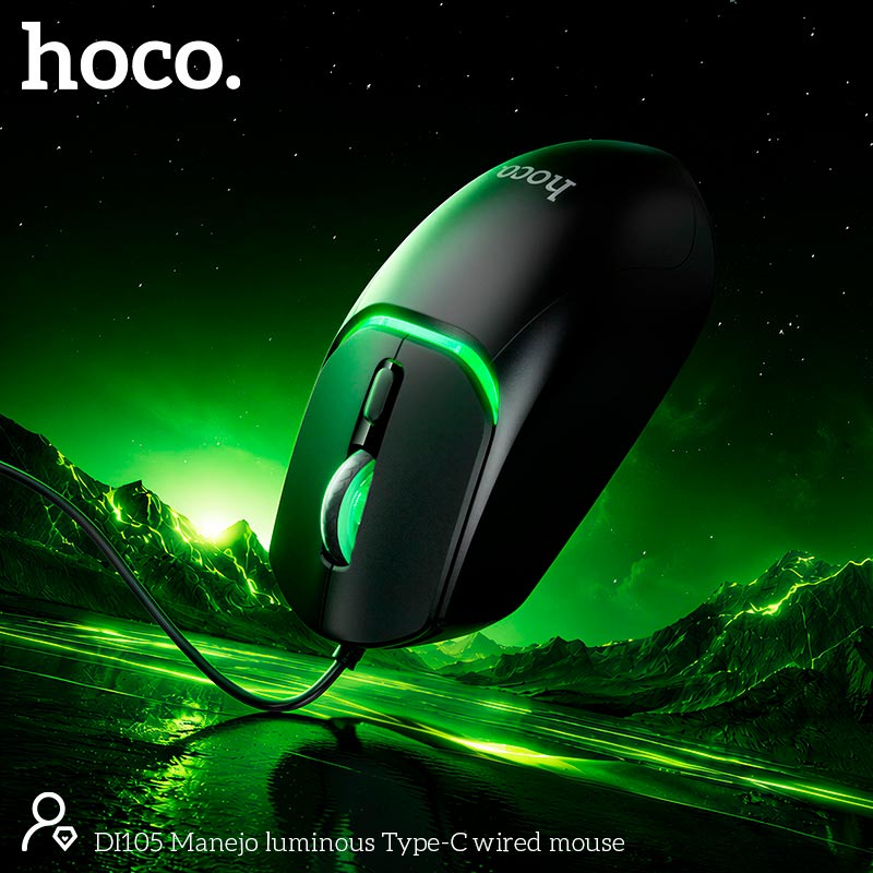 Мышь HOCO Manejo luminous Type-C wired mouse DI105 |Type-C, 1.3m, 800-2400DPI, 4 buttons| black (87461) Черный на картинке №9