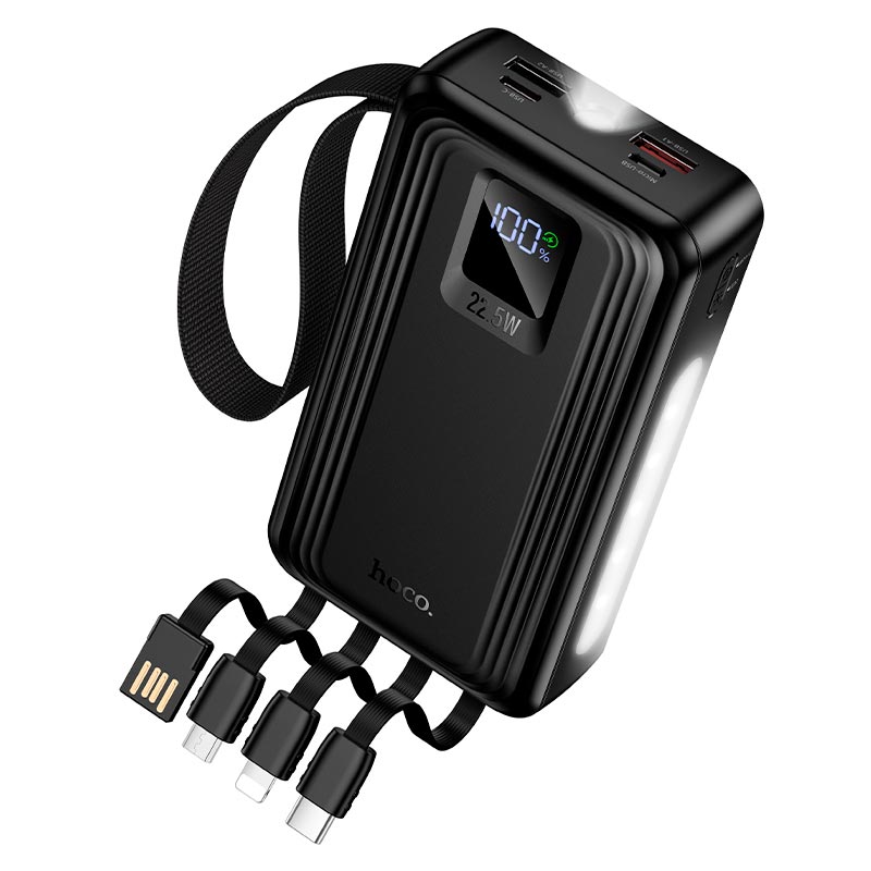 УМБ HOCO Jingyao power bank dual lighting four cables J173 (20000mAh) |2C/2A, PD/QC, 22.5W/3A| black (6942007680462) Чорний на малюнкі №2