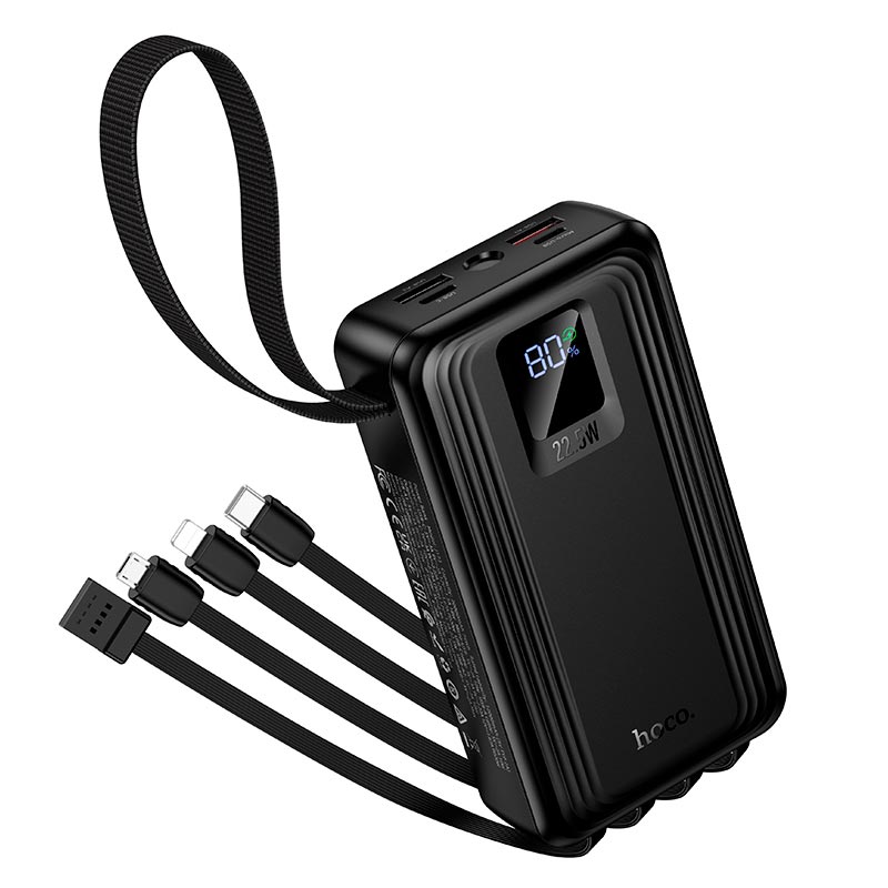 УМБ HOCO Jingyao power bank dual lighting four cables J173 (20000mAh) |2C/2A, PD/QC, 22.5W/3A| black (6942007680462) Чорний на малюнкі №4