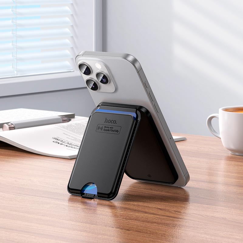 Поисковый трекер многофункциональный HOCO Tiger smart anti-lost magnetic card holder (rechargeable) E91I black (6942007664165) Черный на картинке №5