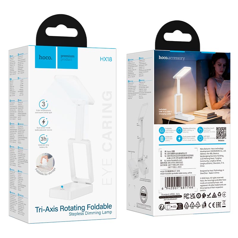Лампа HOCO Foldable portable table lamp HX18 |3h, 6500/3000/4500K| white (6942007681766) Белый на картинке №3