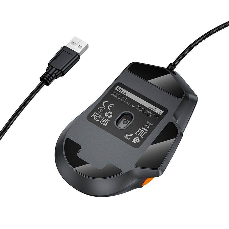 Мышь HOCO Reddy RGB gaming wired mouse GM52 |6 keys, 800/1600/2400/3200/4800/12800 DPI| black (6942007680967) Черный на картинке №8