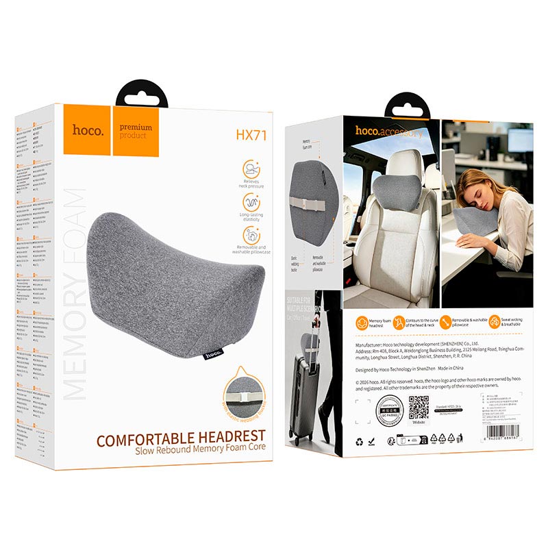 Подголовник HOCO comfortable memory foam headrest HX71 |300x186x120mm| grey (6942007686167) Серый на картинке №3