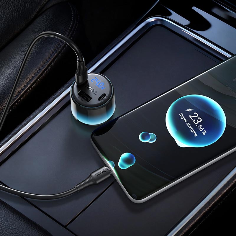 Адаптер автомобільний HOCO Vivido PD37W car charger with digital display Z69A |2C/1A, PD25W/3A| black (6942007681568) Чорний на малюнкі №9