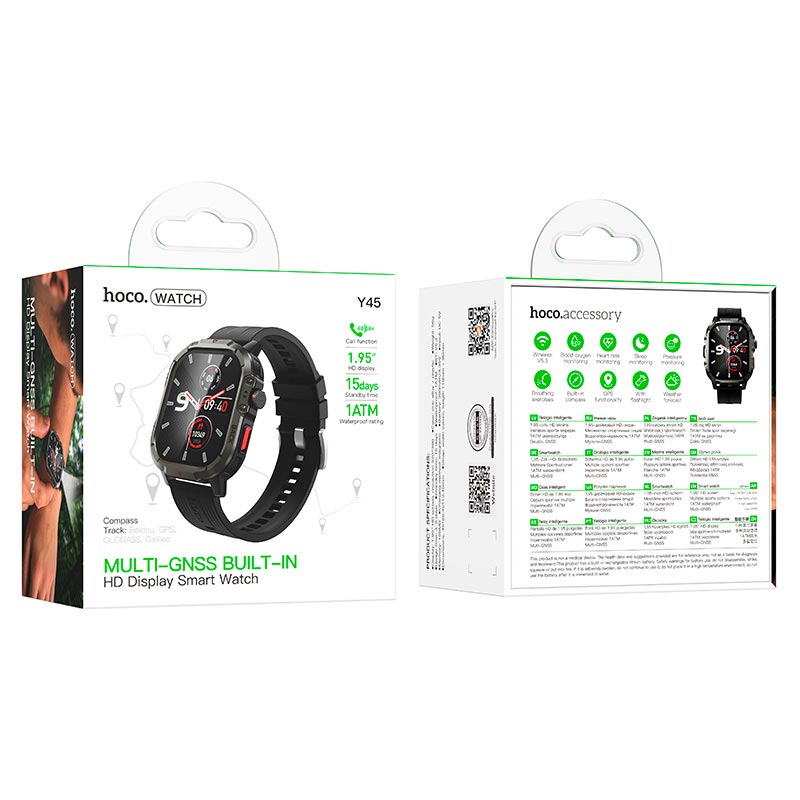 Smart Watch HOCO GPS sports watch (call version) Y45 1ATM |1.95 TFT, BT5.3, GPS, 390mAh, 3-5 days| black (6942007683968) Черный на картинке №3