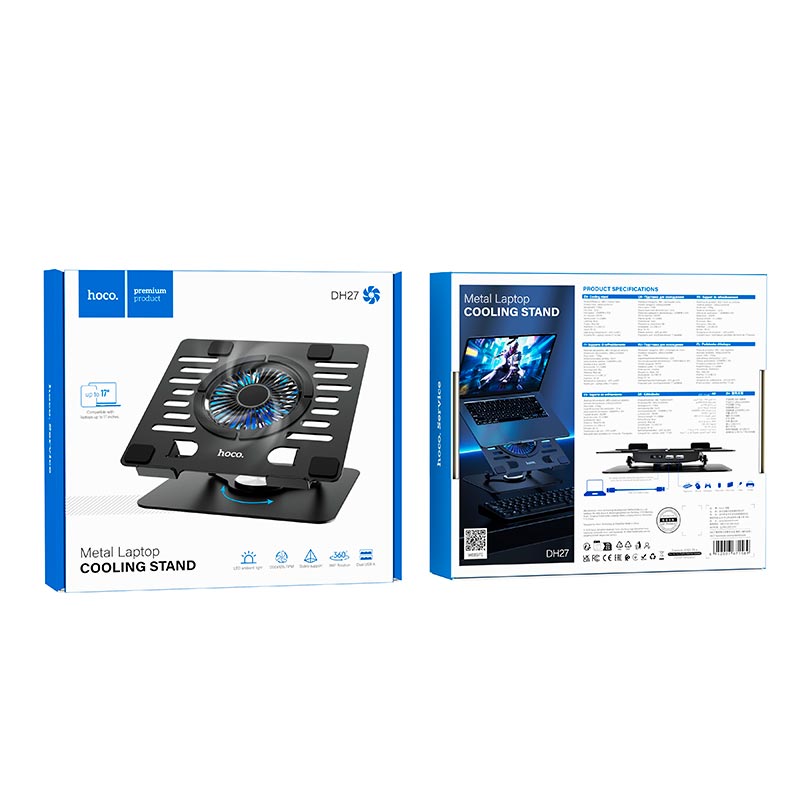 Куллер для Ноутбука HOCO notebook cooling stand DH27 |up to 17, 1200RPM, 2USB, 15-23dBA| black (71569) Черный на картинке №3
