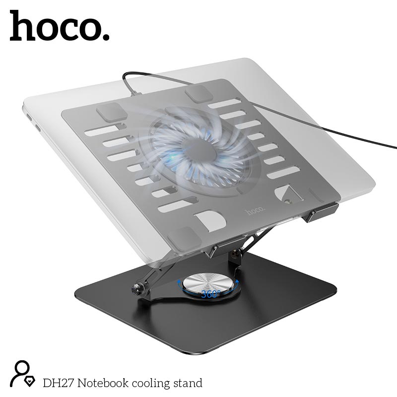 Куллер для Ноутбука HOCO notebook cooling stand DH27 |up to 17, 1200RPM, 2USB, 15-23dBA| black (71569) Черный на картинке №9