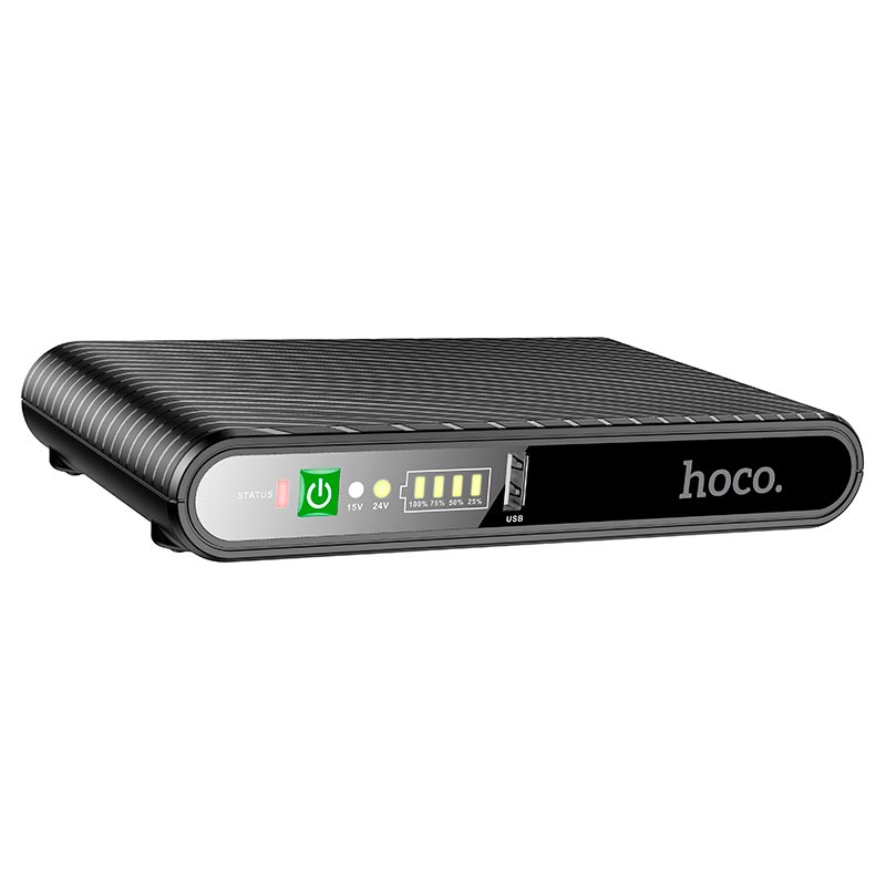 Mini DC UPS HOCO Cool Zinc emergency power bank DB63 (10000mAh) |DC: 5V/9V/12V, POE: 15V/24V, USB: 5V/2.4A, 17W| black (6942007635172) Черный на картинке №1