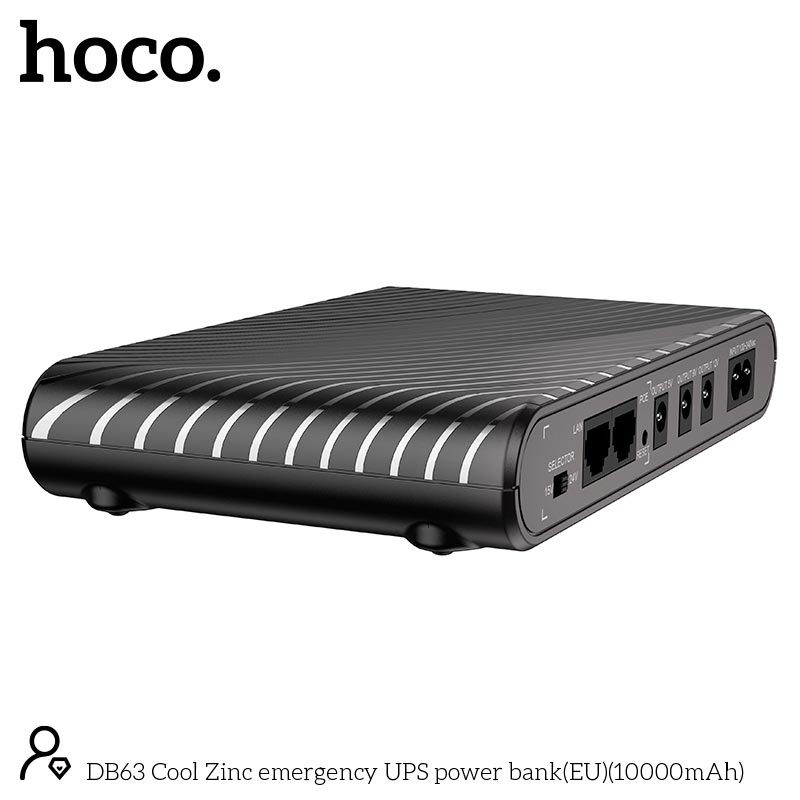 Mini DC UPS HOCO Cool Zinc emergency power bank DB63 (10000mAh) |DC: 5V/9V/12V, POE: 15V/24V, USB: 5V/2.4A, 17W| black (6942007635172) Черный на картинке №4