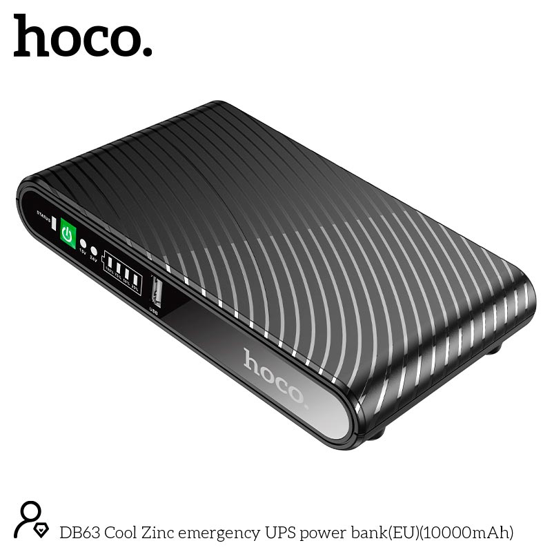 Mini DC UPS HOCO Cool Zinc emergency power bank DB63 (10000mAh) |DC: 5V/9V/12V, POE: 15V/24V, USB: 5V/2.4A, 17W| black (6942007635172) Черный на картинке №6
