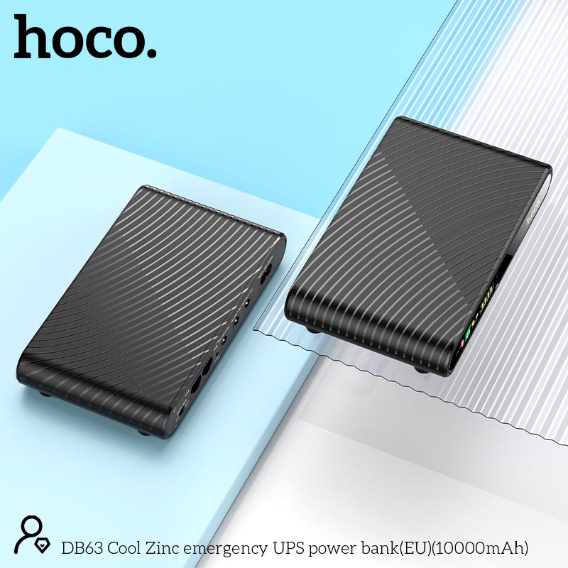 Mini DC UPS HOCO Cool Zinc emergency power bank DB63 (10000mAh) |DC: 5V/9V/12V, POE: 15V/24V, USB: 5V/2.4A, 17W| black (6942007635172) Черный на картинке №9