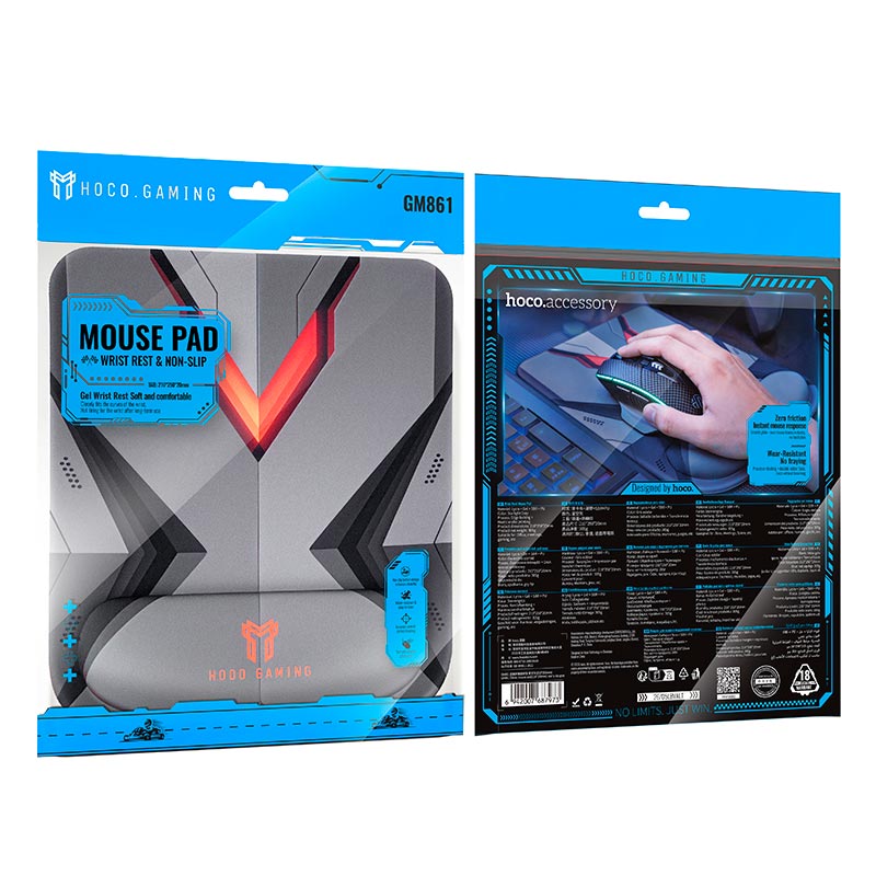 Коврик для мыши HOCO Ciervo mouse pad GM861 |210x250x20mm, wrist support| grey (6942007687973) Серый на картинке №3