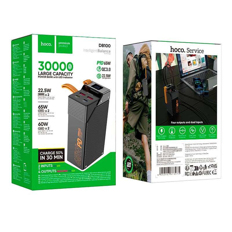 УМБ HOCO Harmony PD65W fully compatible power bank DB100 30000mAh |2A/2C, PD/QC, 65W/4.5A| black (6942007673075) Чорний на малюнкі №3