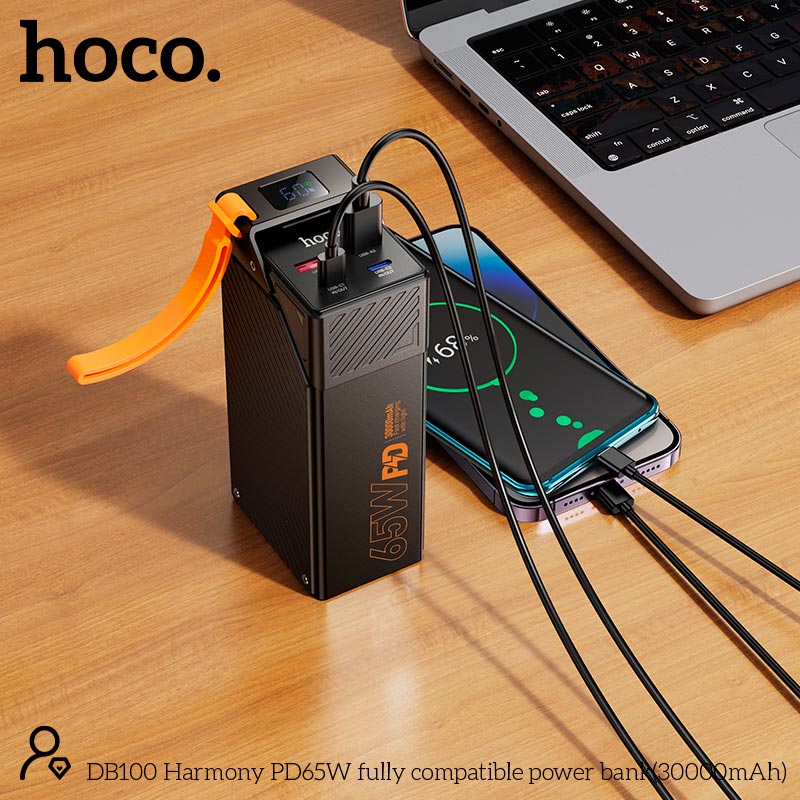 УМБ HOCO Harmony PD65W fully compatible power bank DB100 30000mAh |2A/2C, PD/QC, 65W/4.5A| black (6942007673075) Чорний на малюнкі №7