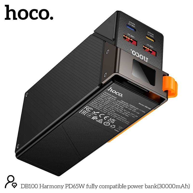УМБ HOCO Harmony PD65W fully compatible power bank DB100 30000mAh |2A/2C, PD/QC, 65W/4.5A| black (6942007673075) Чорний на малюнкі №9