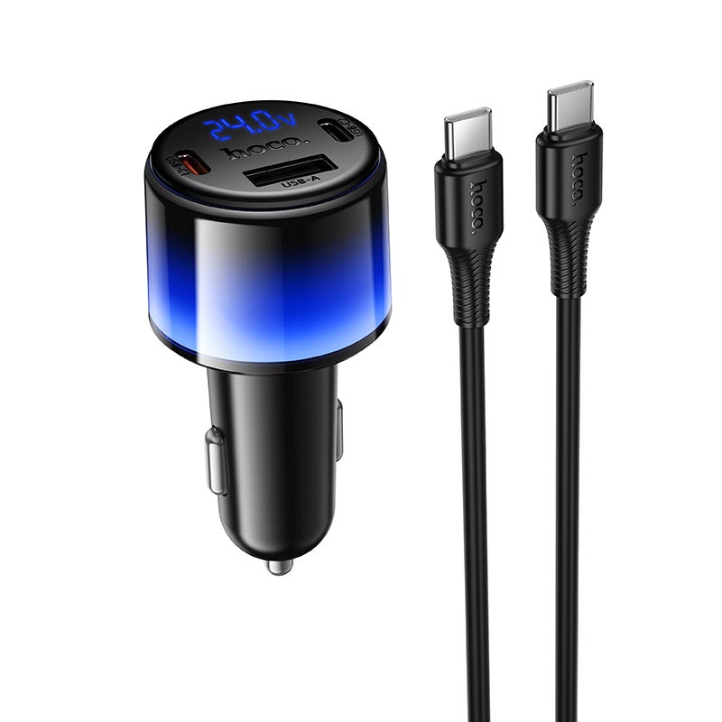 Адаптер автомобільний HOCO C to C cable Vivido PD37W car charger with digital display set Z69A |2C/1A, PD25W/3A| black (6942007681575) Чорний на малюнкі №2