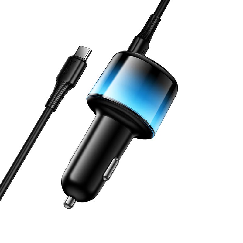 Адаптер автомобільний HOCO C to C cable Vivido PD37W car charger with digital display set Z69A |2C/1A, PD25W/3A| black (6942007681575) Чорний на малюнкі №5