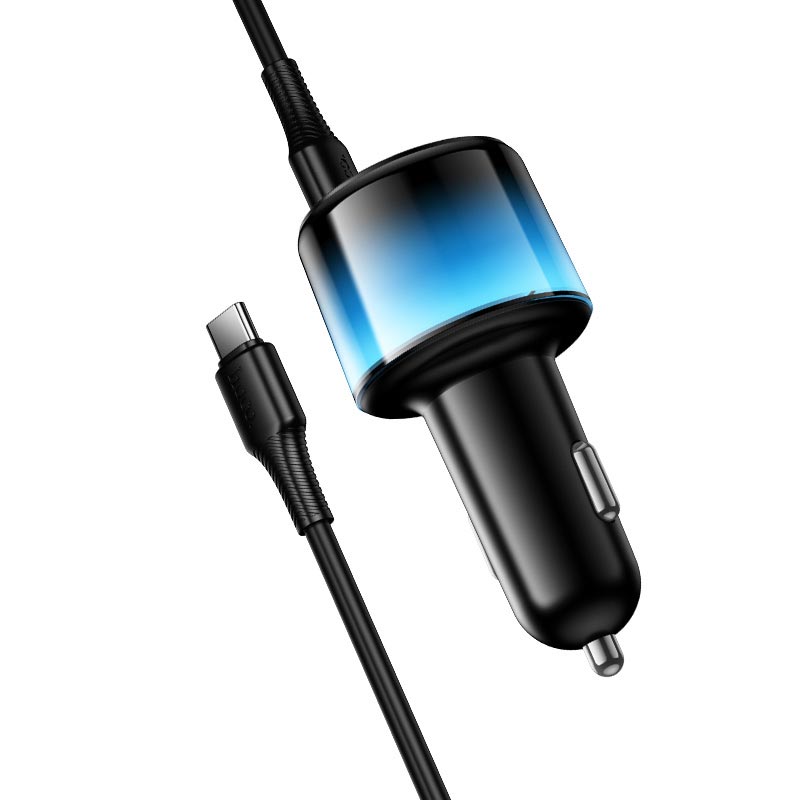 Адаптер автомобільний HOCO C to C cable Vivido PD37W car charger with digital display set Z69A |2C/1A, PD25W/3A| black (6942007681575) Чорний на малюнкі №7