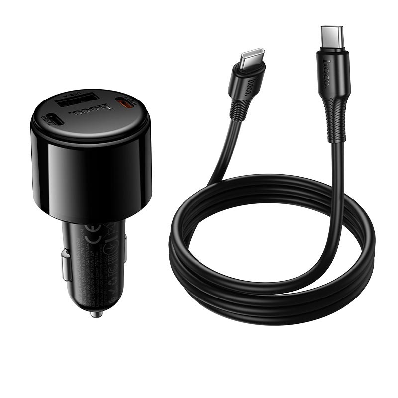 Адаптер автомобільний HOCO C to C cable Vivido PD37W car charger with digital display set Z69A |2C/1A, PD25W/3A| black (6942007681575) Чорний на малюнкі №8