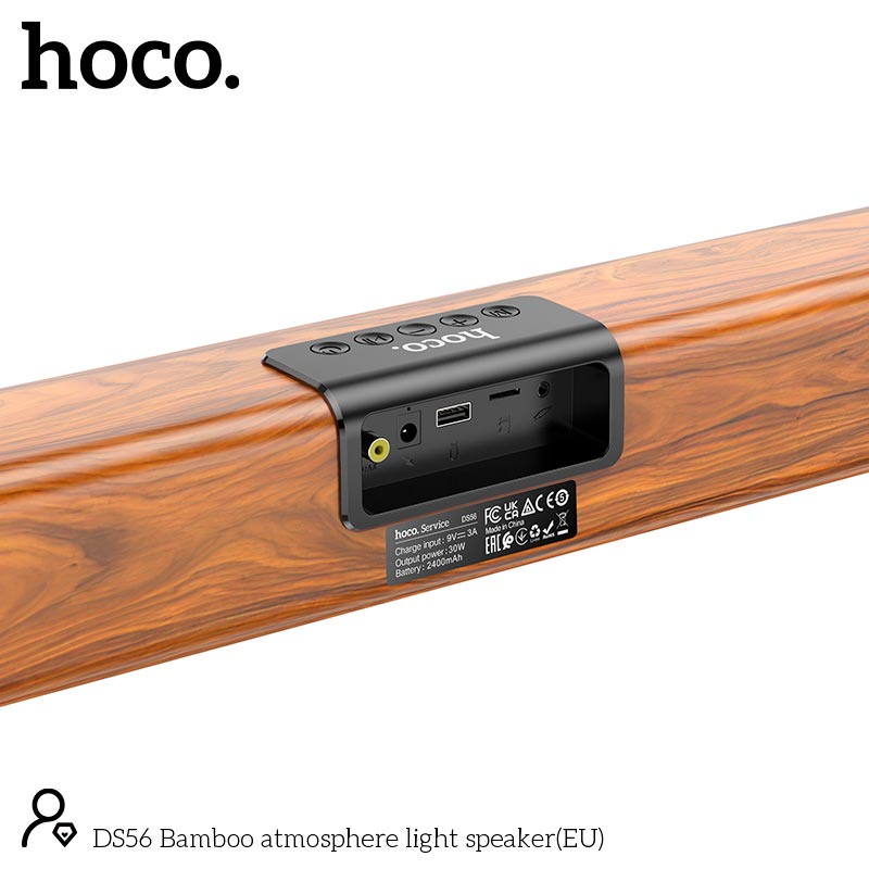 Акустика НОСО Bamboo atmosphere light speaker DS56 |BT5.1, USB/AUX/TF/FM/COAX, 30W, 2.5h| brown (6942007621878) Коричневий на малюнкі №7