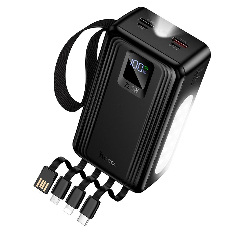 УМБ HOCO Jingyao power bank dual lighting four cables J173A 30000mAh |1C/2A, 22.5W/3A, PD/QC| 30000m black (6942007680479) Черный на картинке №2