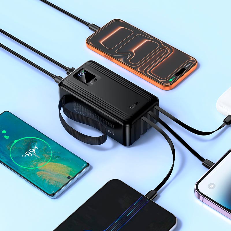 УМБ HOCO Jingyao power bank dual lighting four cables J173A 30000mAh |1C/2A, 22.5W/3A, PD/QC| 30000m black (6942007680479) Черный на картинке №4