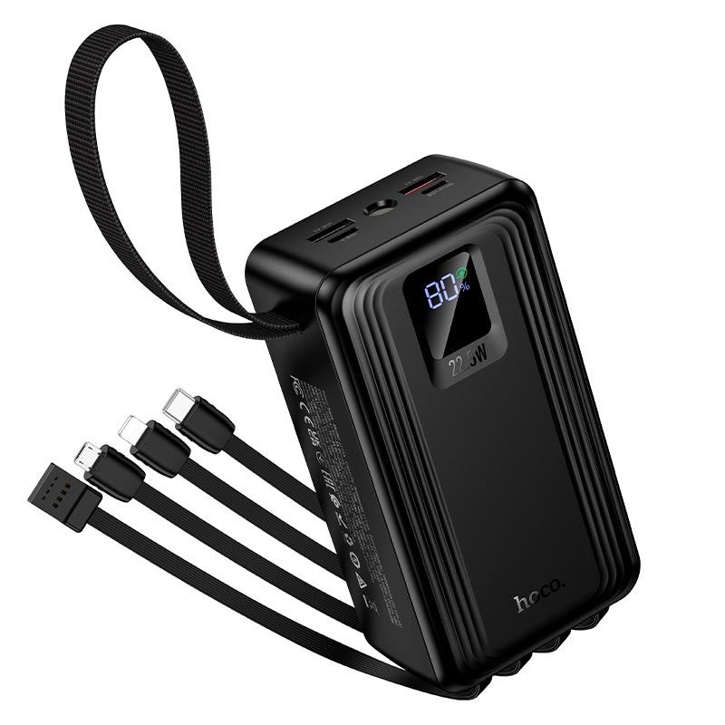 УМБ HOCO Jingyao power bank dual lighting four cables J173A 30000mAh |1C/2A, 22.5W/3A, PD/QC| 30000m black (6942007680479) Черный на картинке №5
