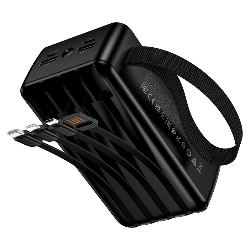 УМБ HOCO Jingyao power bank dual lighting four cables J173A 30000mAh |1C/2A, 22.5W/3A, PD/QC| 30000m black (6942007680479) Черный на картинке №8