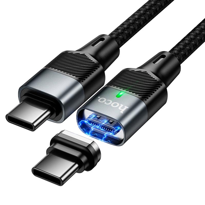 Кабель HOCO USB-C to USB-C magnetic charging cable U159 |1.2m, PD240W/5A| black (6942007690379) Черный на картинке №4
