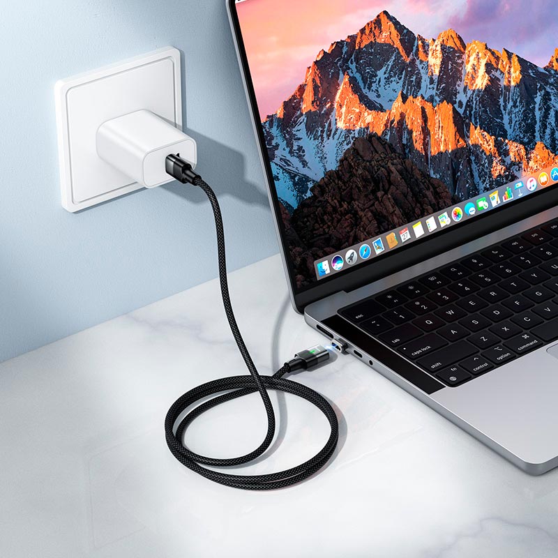 Кабель HOCO USB-C to USB-C magnetic charging cable U159 |1.2m, PD240W/5A| black (6942007690379) Черный на картинке №8