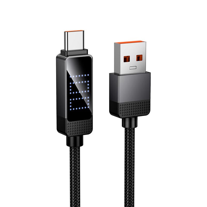 Кабель HOCO USB to Type-C Matrix charging data cable with digital display U154 |1.2m, 100W| black (6942007681780) Черный на картинке №2