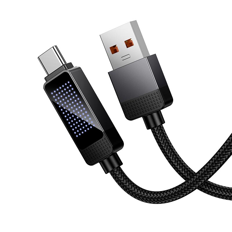 Кабель HOCO USB to Type-C Matrix charging data cable with digital display U154 |1.2m, 100W| black (6942007681780) Черный на картинке №5