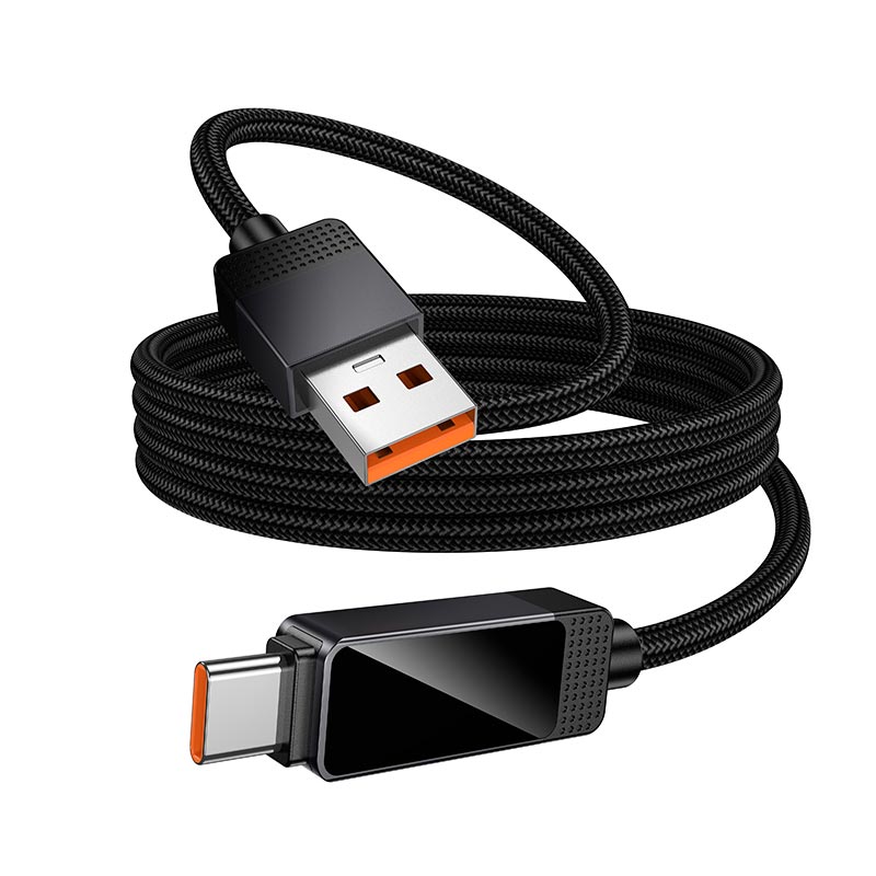 Кабель HOCO USB to Type-C Matrix charging data cable with digital display U154 |1.2m, 100W| black (6942007681780) Черный на картинке №7