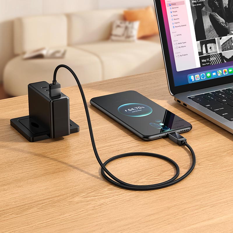 Кабель HOCO USB to Type-C Matrix charging data cable with digital display U154 |1.2m, 100W| black (6942007681780) Черный на картинке №9