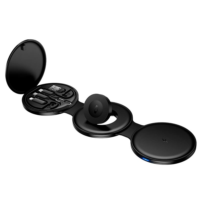 Зарядка Qi HOCO Triumph all-in-one wireless charger CQ24 |15W/5W/2.5W, C to C 60W, C to Lightning 30W| black (6942007684880) Чорний на малюнкі №1