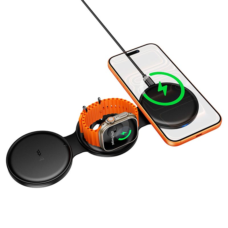 Зарядка Qi HOCO Triumph all-in-one wireless charger CQ24 |15W/5W/2.5W, C to C 60W, C to Lightning 30W| black (6942007684880) Чорний на малюнкі №5