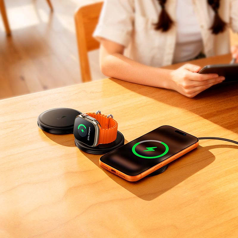 Зарядка Qi HOCO Triumph all-in-one wireless charger CQ24 |15W/5W/2.5W, C to C 60W, C to Lightning 30W| black (6942007684880) Чорний на малюнкі №8