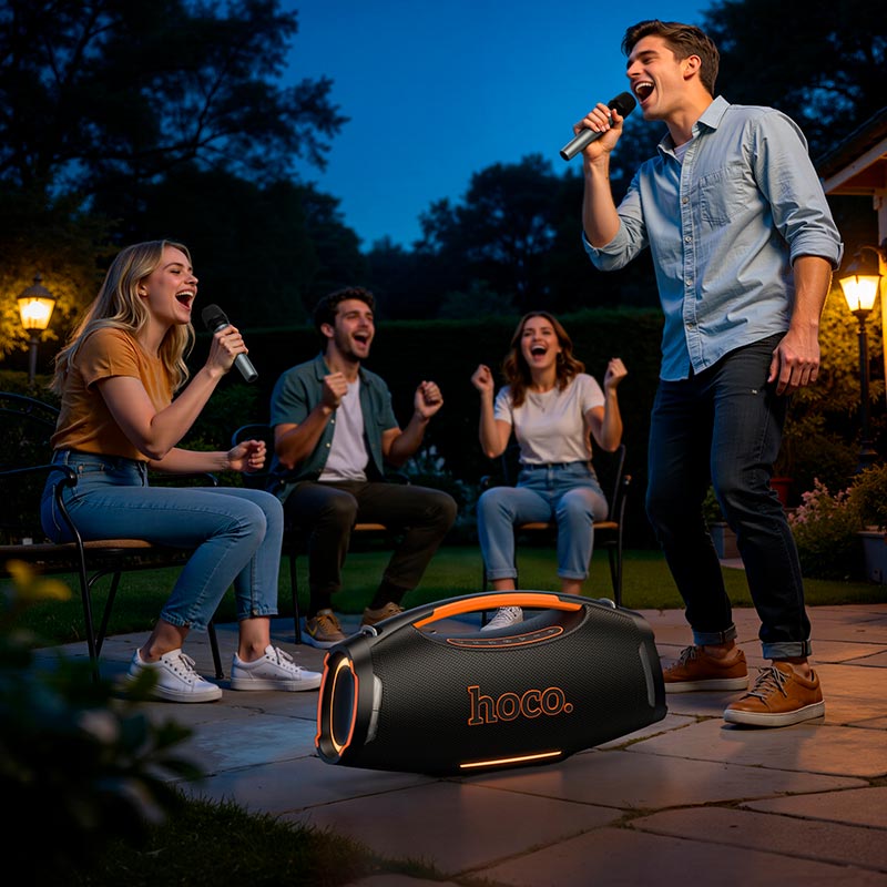 Акустика-караоке HOCO Wave BT speaker HT4 Pro IPX4 |BT5.3, USB/TF/FM/UAX, TWS, 370W, 6h| black (6942007680981) Чорний на малюнкі №4
