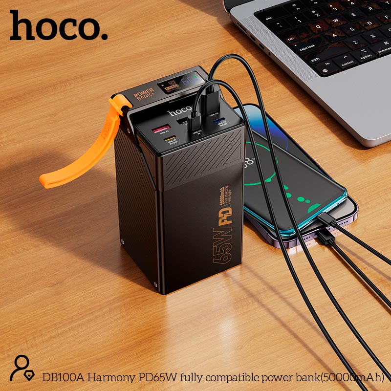 УМБ HOCO Harmony PD65W fully compatible power bank DB100A 50000mAh |3A/3C, PD/QC, 65W/4.5A| black (6942007673082) Чорний на малюнкі №10