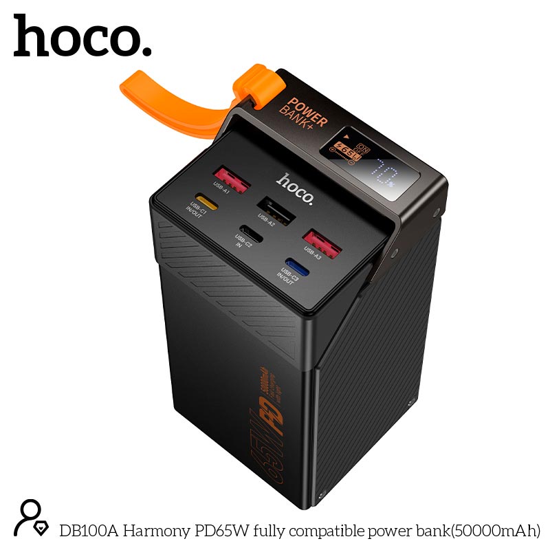 УМБ HOCO Harmony PD65W fully compatible power bank DB100A 50000mAh |3A/3C, PD/QC, 65W/4.5A| black (6942007673082) Чорний на малюнкі №5
