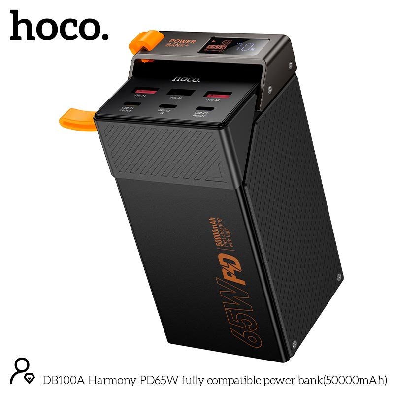 УМБ HOCO Harmony PD65W fully compatible power bank DB100A 50000mAh |3A/3C, PD/QC, 65W/4.5A| black (6942007673082) Чорний на малюнкі №6