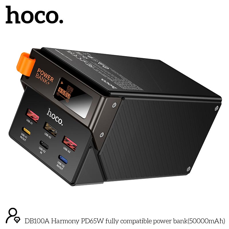 УМБ HOCO Harmony PD65W fully compatible power bank DB100A 50000mAh |3A/3C, PD/QC, 65W/4.5A| black (6942007673082) Чорний на малюнкі №7