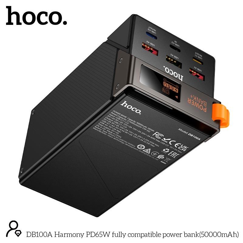 УМБ HOCO Harmony PD65W fully compatible power bank DB100A 50000mAh |3A/3C, PD/QC, 65W/4.5A| black (6942007673082) Чорний на малюнкі №8
